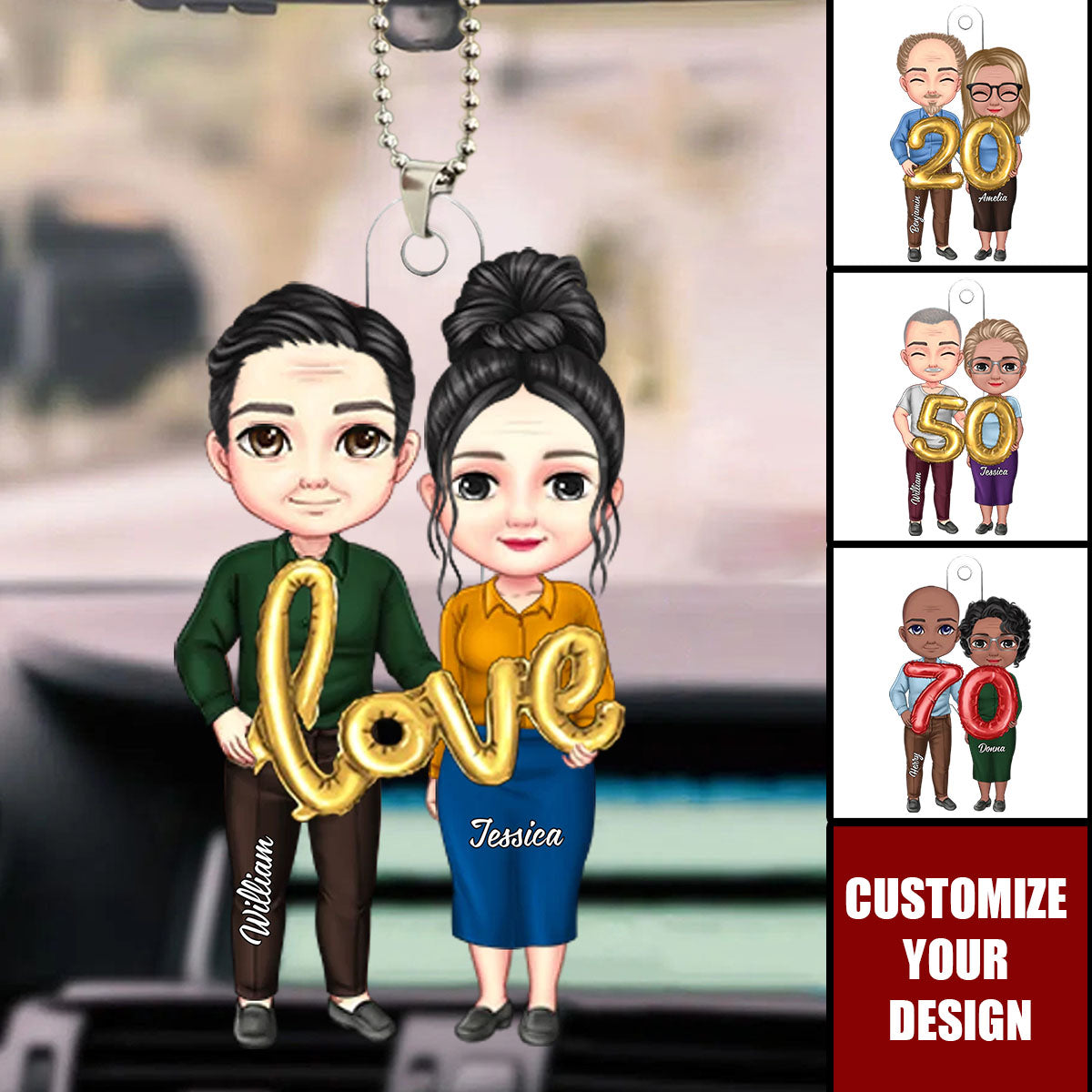 Cartoon Anniversary Couple - Personalized Acrylic Car Ornament, Gift For Couple