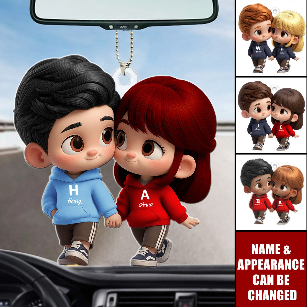 Cutie Cartoon Couple - Customized Personalized Acrylics Car Ornament - Valentine's Day Gift For Couples, Lovers