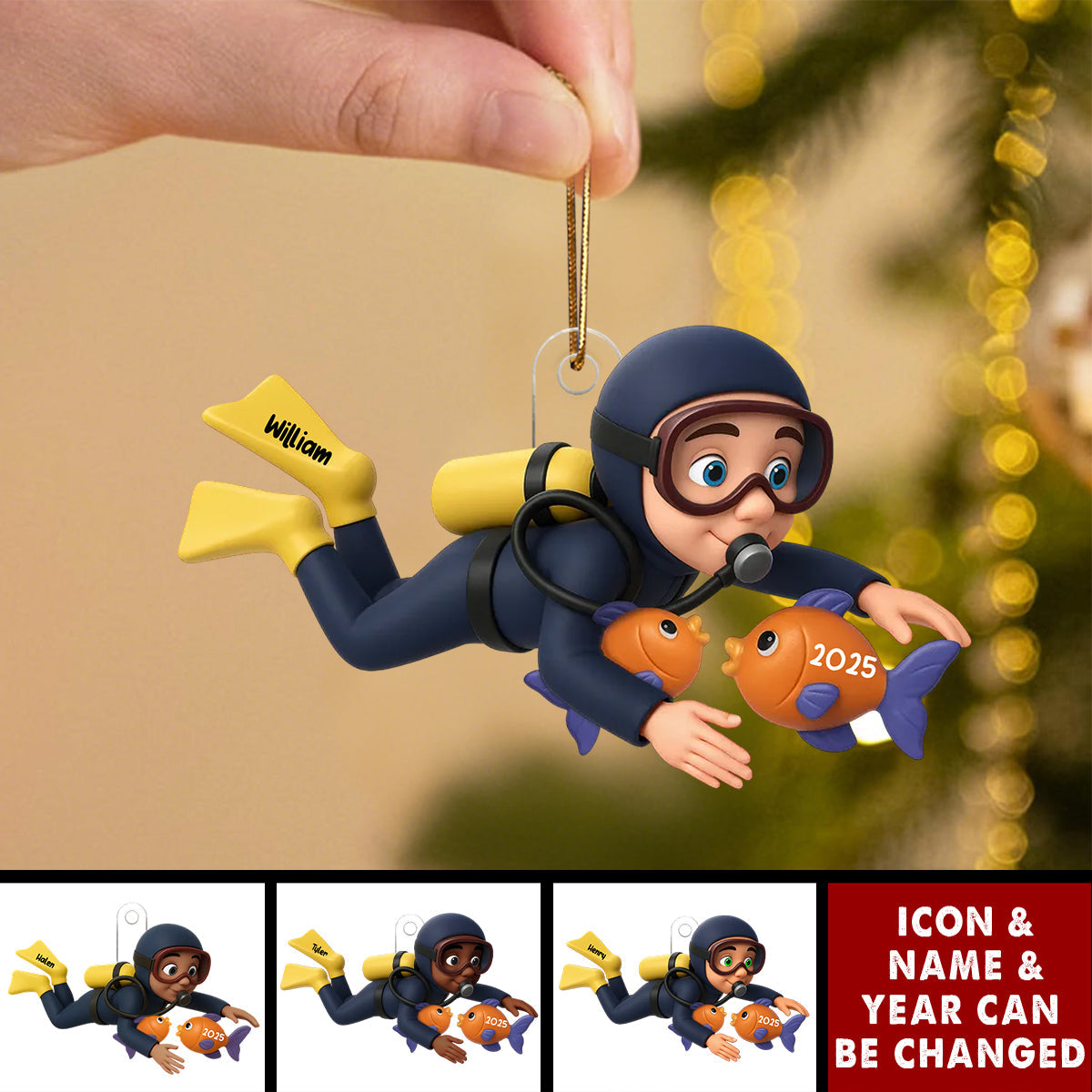 Christmas Boy Girl Scuba Diving - Personalized Acrylic Ornament - Gift For Scuba Diver, Grandson, Granddaughter