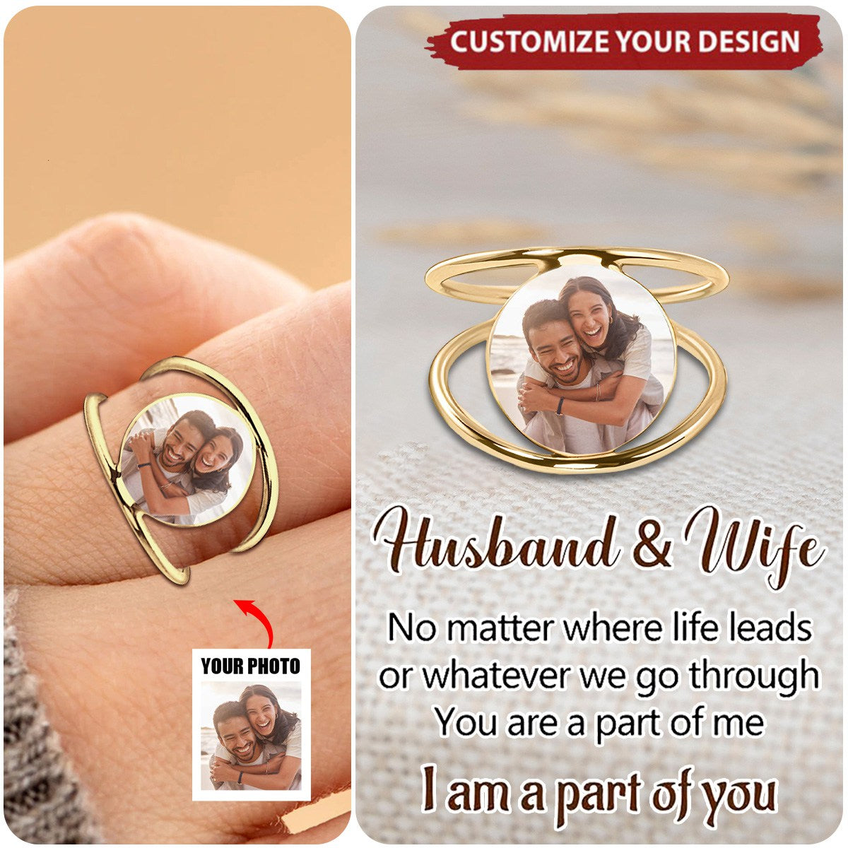 Personalized Husband & Wife Photo Custom Ring