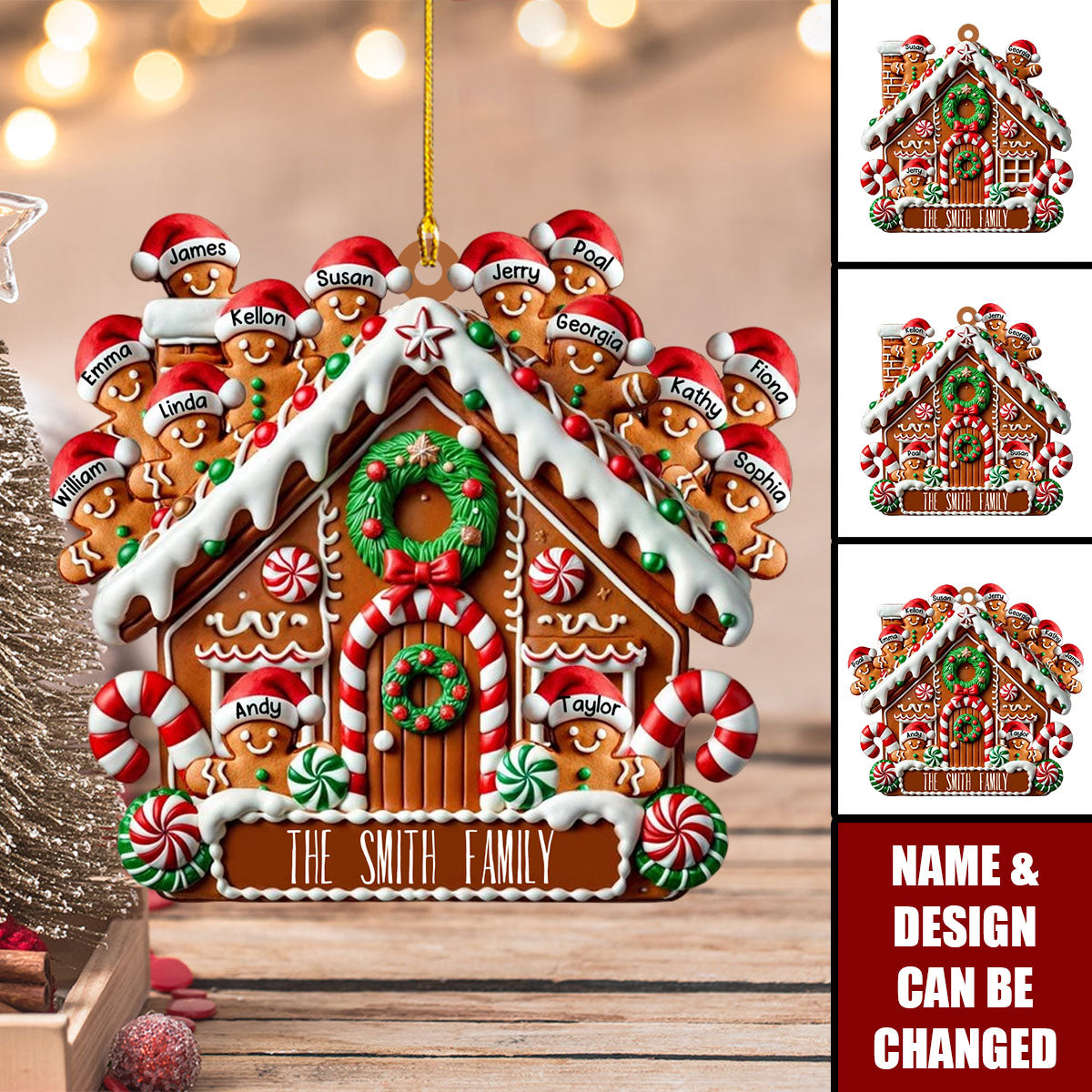 Celebrating Sweet Moments Together - Gingerbread House Personalized Custom Wood Ornament