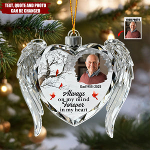 Memorial Crystal Heart Wings - Personalized Christmas Acrylic Ornament