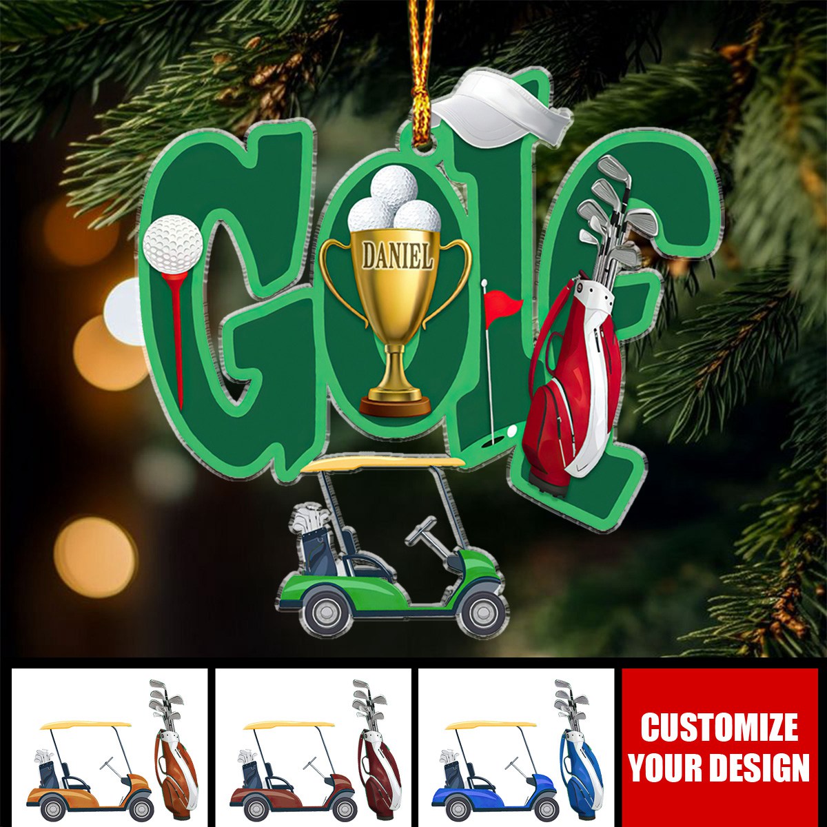 Personalized Golf Cart Christmas Ornament, Handcrafted Holiday Tree Decoration, Festive Golfing Gift, Xmas Golf Club Decor, Golfer Present