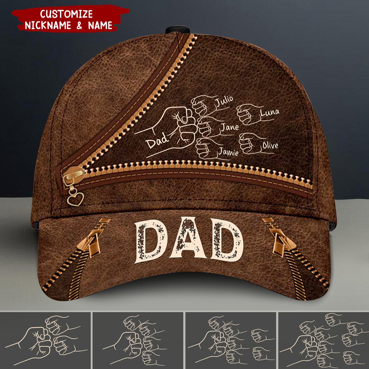 Grandpa Daddy Fist Bump Family Personalized Cap, Father's Day Gift For Dad