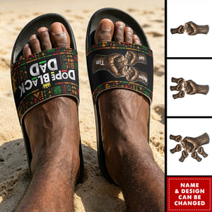 Dope Black Dad, Dope Dad Father's Day Gifts - Fist Bumps - Personalized Slide Sandals