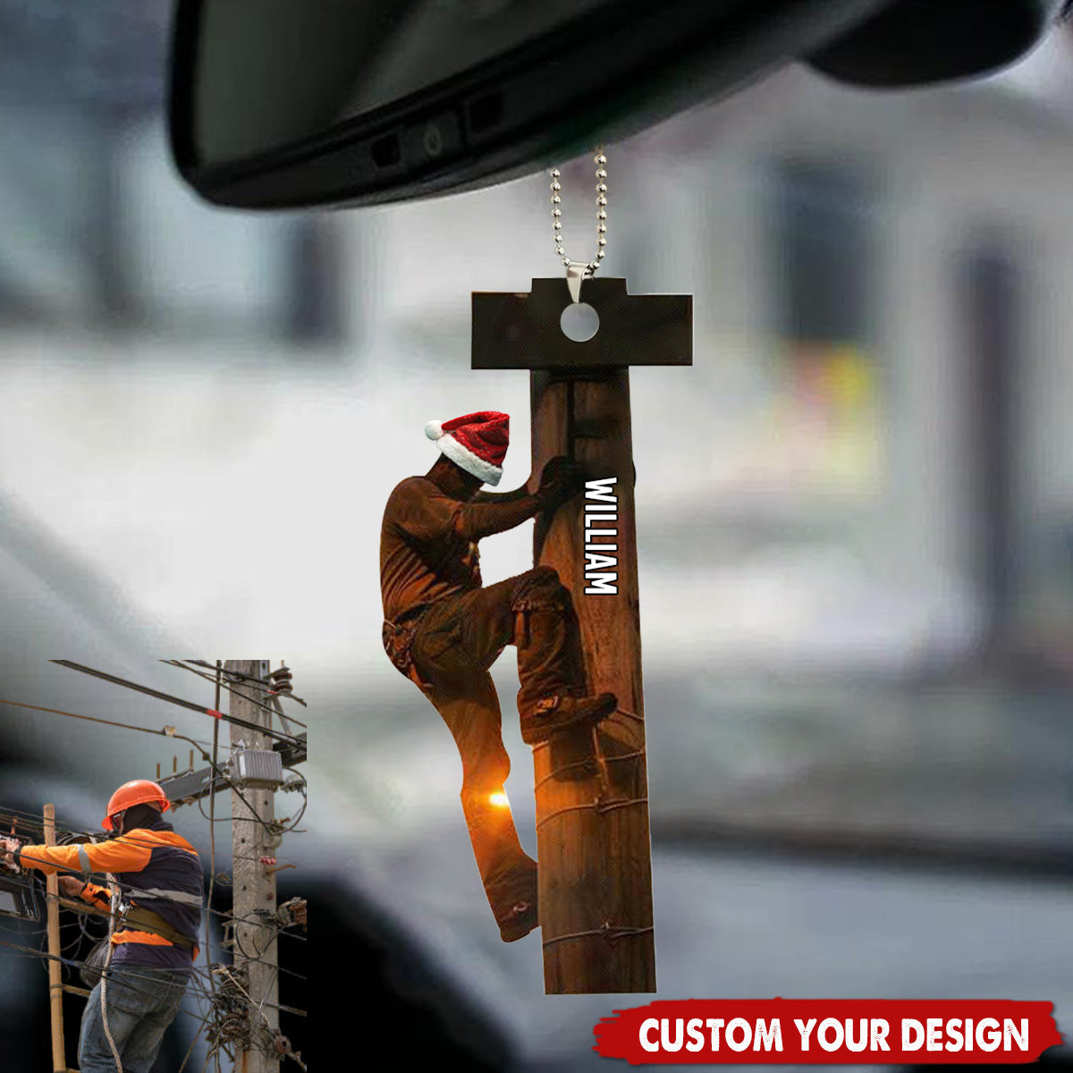 Lineman Custom Car Ornament - Personalized Lineman Car Ornament