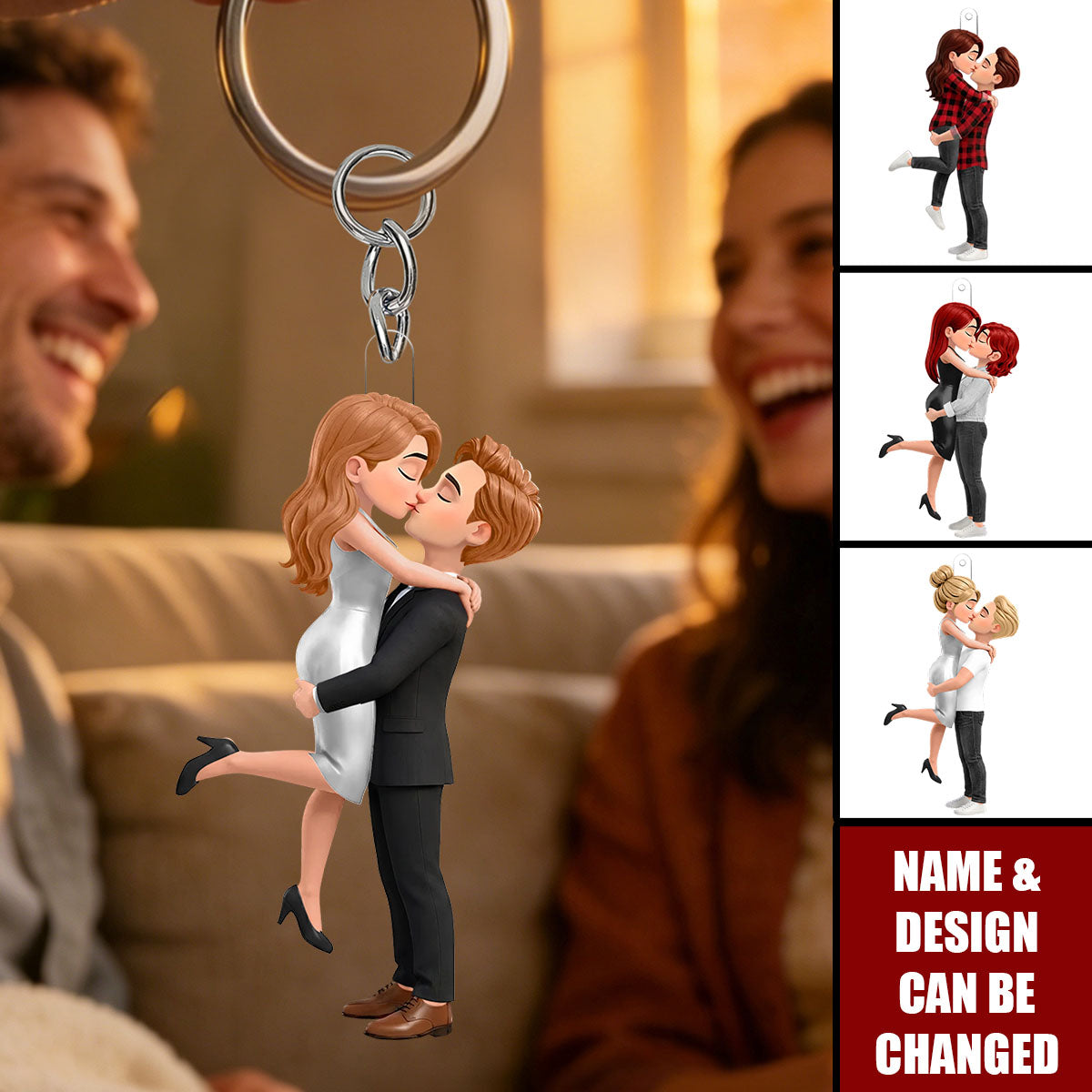 Personalized Acrylic Keychain, Romantic Kissing Couple Figure, Sweet Lovers Gift For Couple