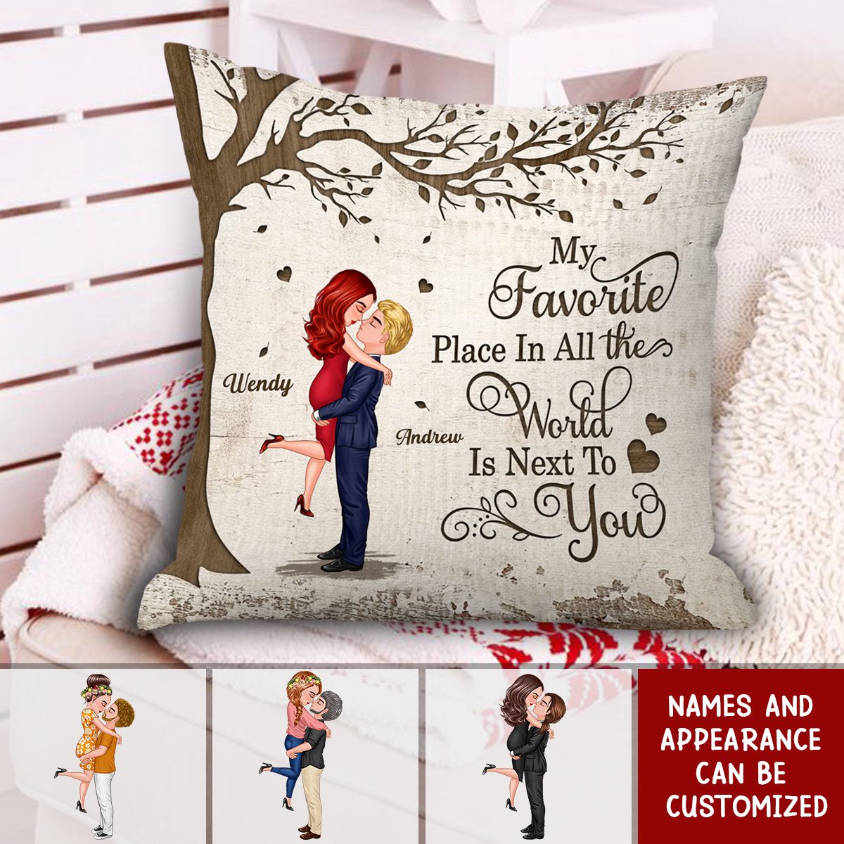 Favorite Place In The World - Couple Hugging Personalized Pillow