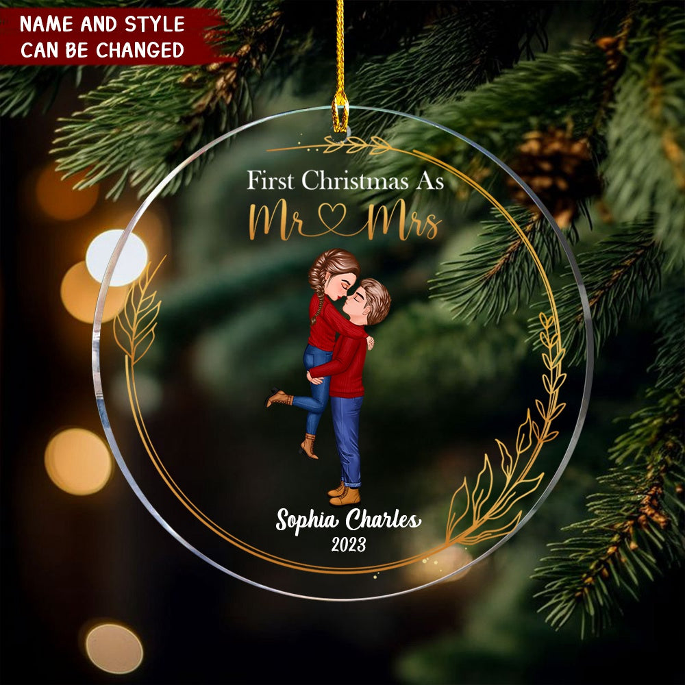 First Christmas As Mr And Mrs, Personalized Crystal Ornament, Wedding Couple Gifts