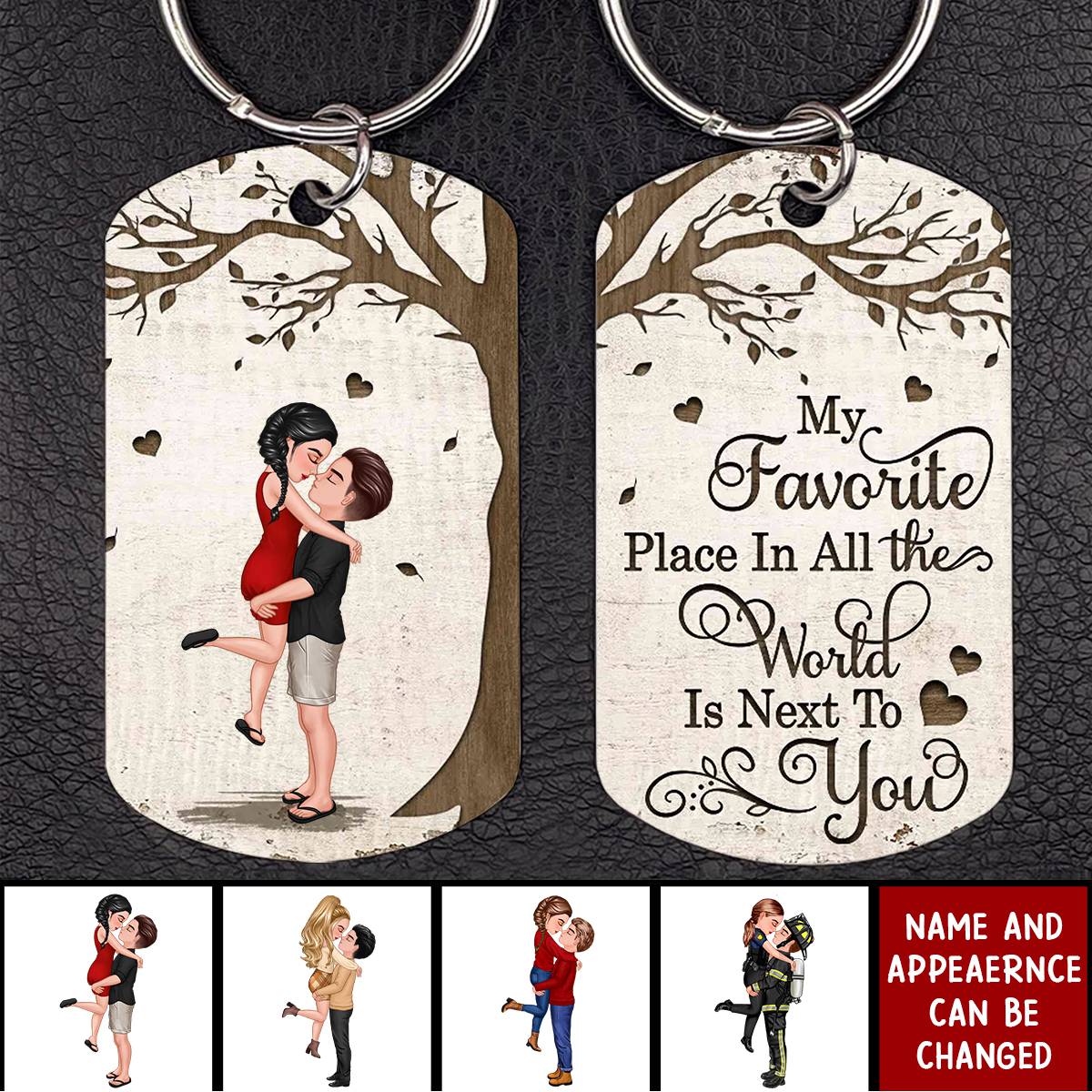 Favorite Place In The World Couple Kissing - Personalized Stainless Steel Keychain