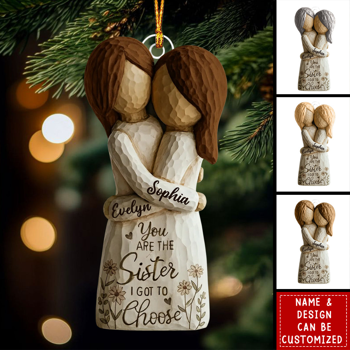 You Are The Sister I Got To Choose Faux Wood - Personalized Acrylic Ornament, Christmas Gift For Sisters
