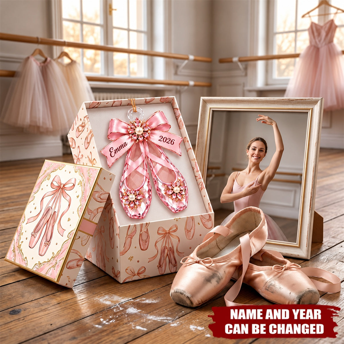 Personalized Ballet Shoes Acrylic Ornament — Gift For Ballerinas & Dance Lovers