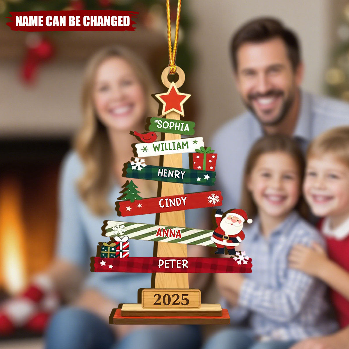 Our Family Christmas Tree Personalized Wood Ornament - Christmas Birthday Gifts For Mom, Dad, Kids
