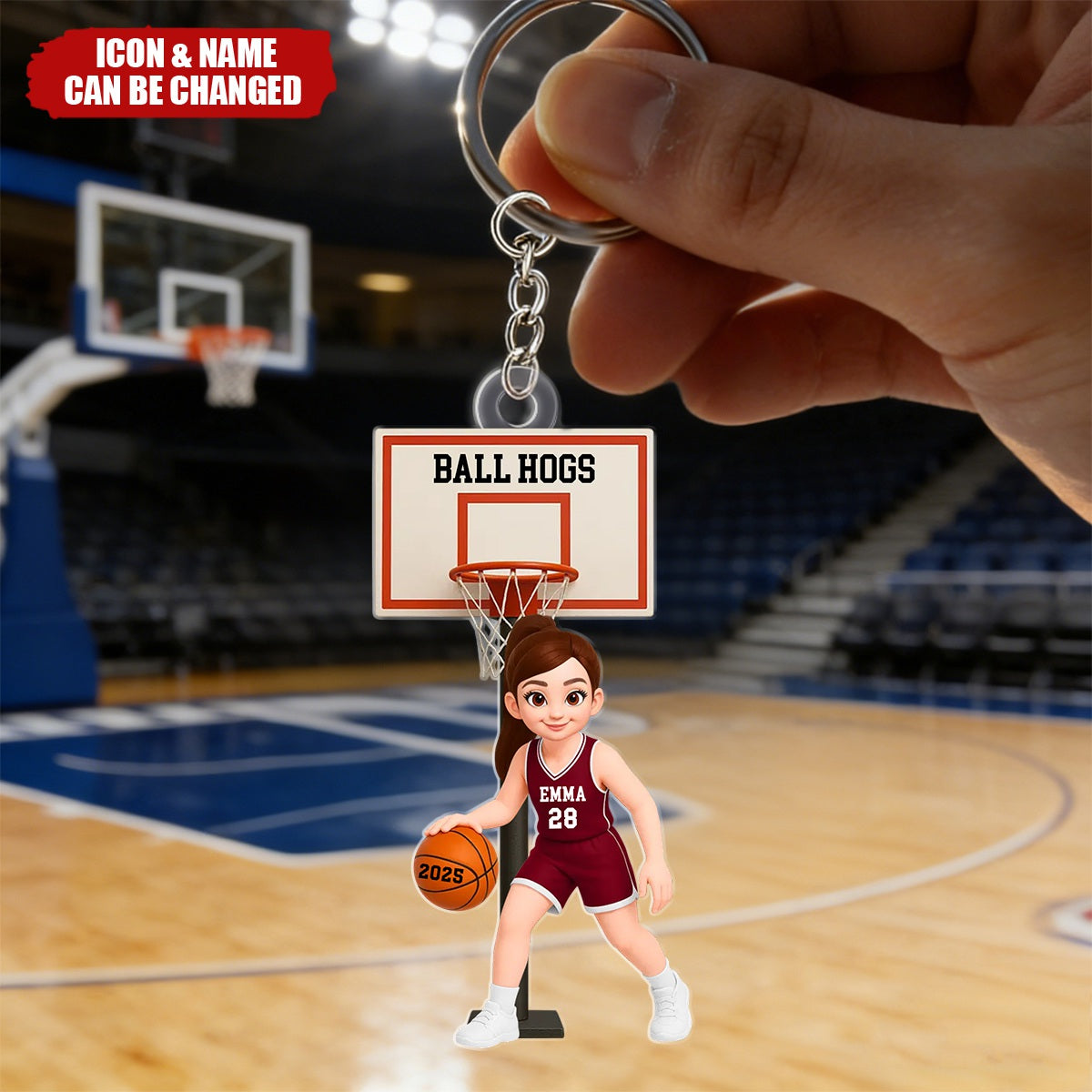 Basketball Girl Playing On Court - Personalized Acrylic Keychain - Gift For Girls