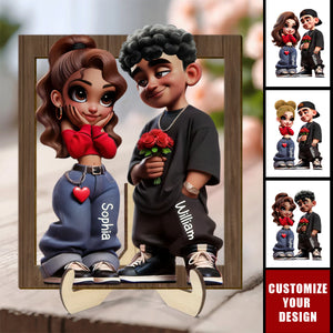 Y2K Couple Personalized 2-Layer Wooden Plaque - Valentine's Day Gift For Couple