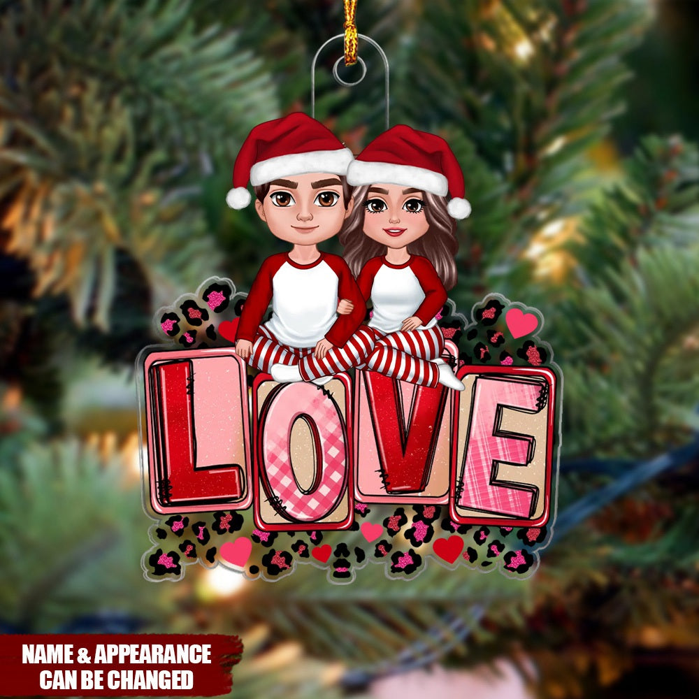 Couple Sitting On Love Pink Leopard Personalized Ornament