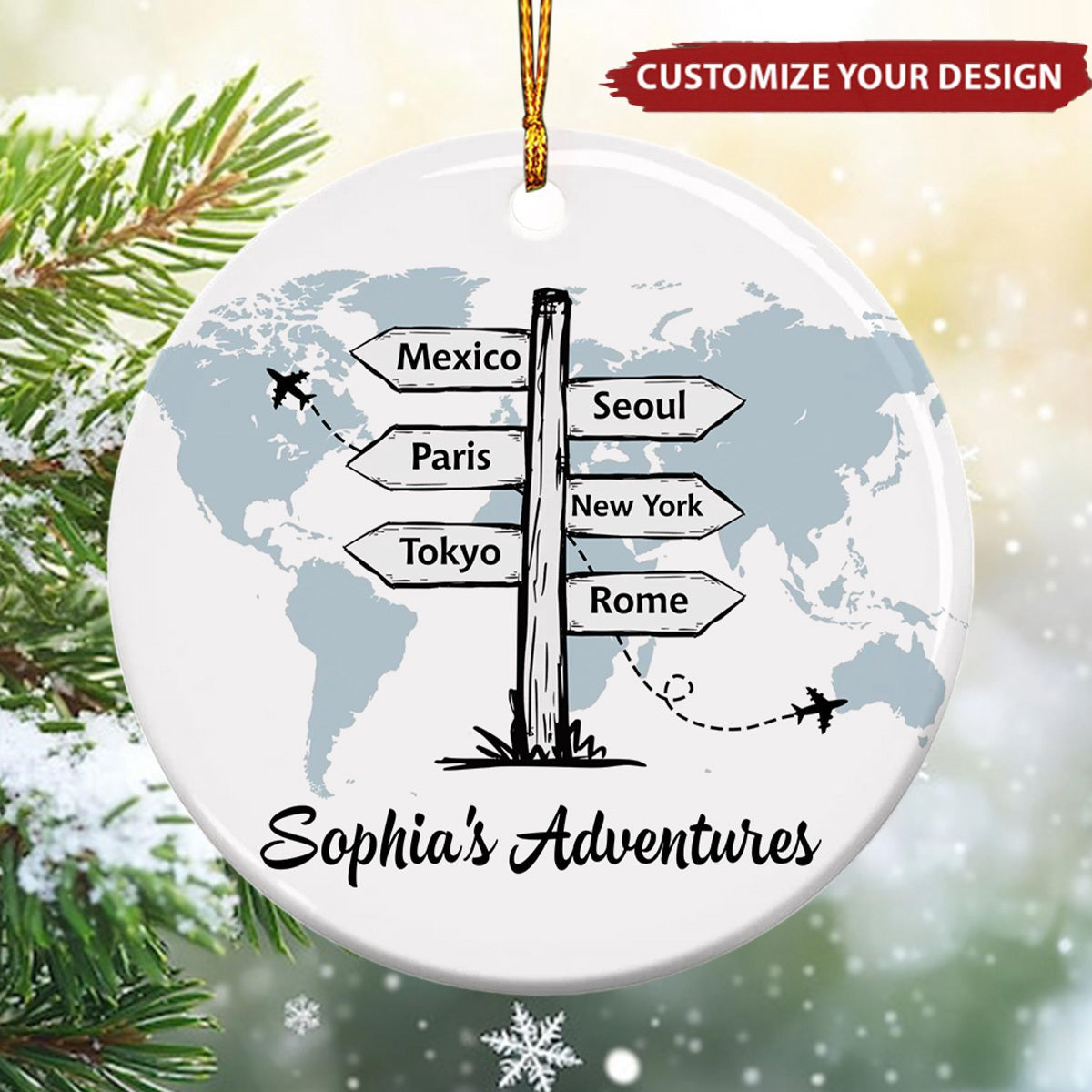 Personalized Ceramic Ornament - Travel All Around The World - Christmas Gift For Family Members