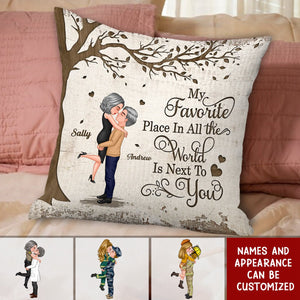 Favorite Place In The World - Couple Hugging Personalized Pillow