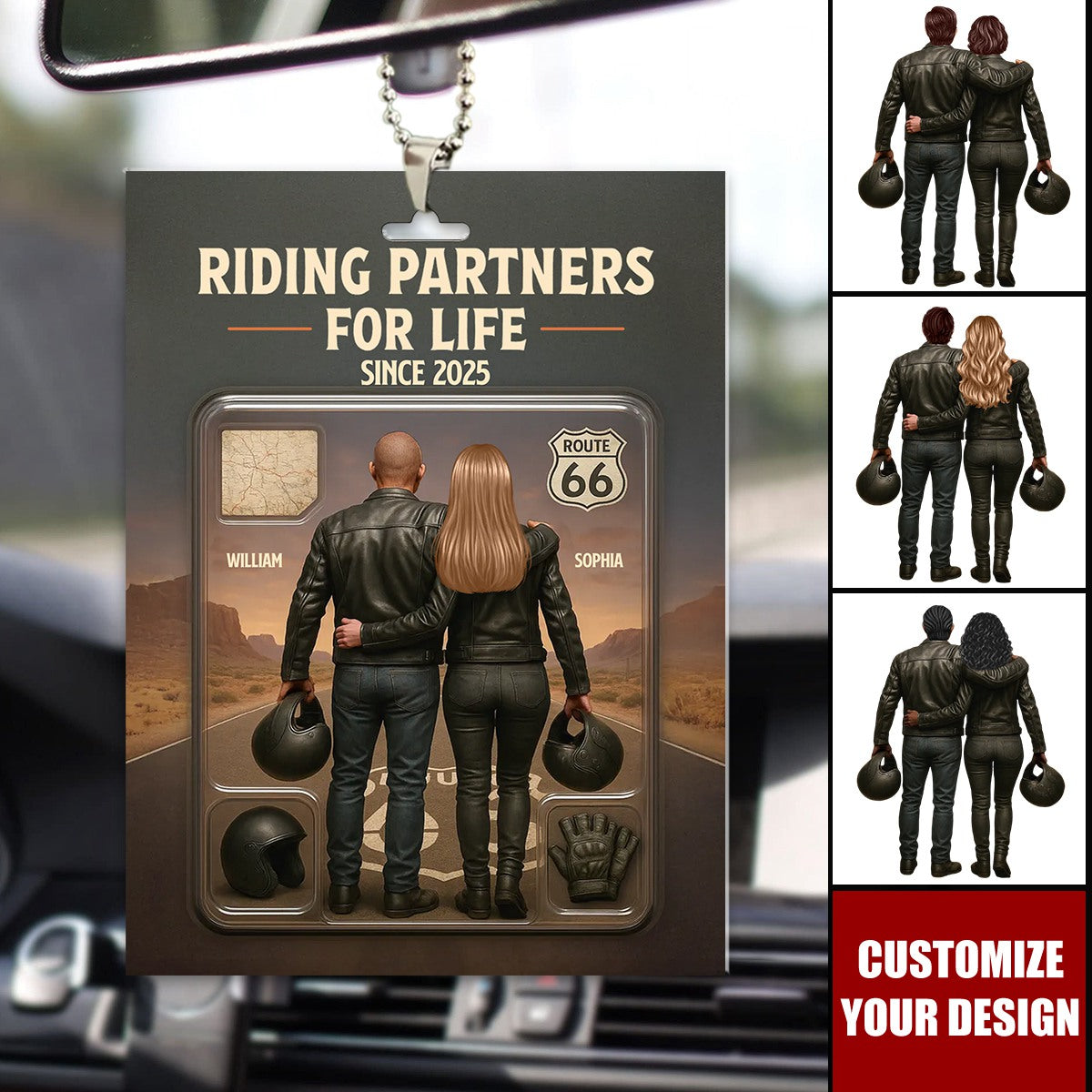 Figure Couple Bikers Riding Partners For Life Personalized Car Ornament