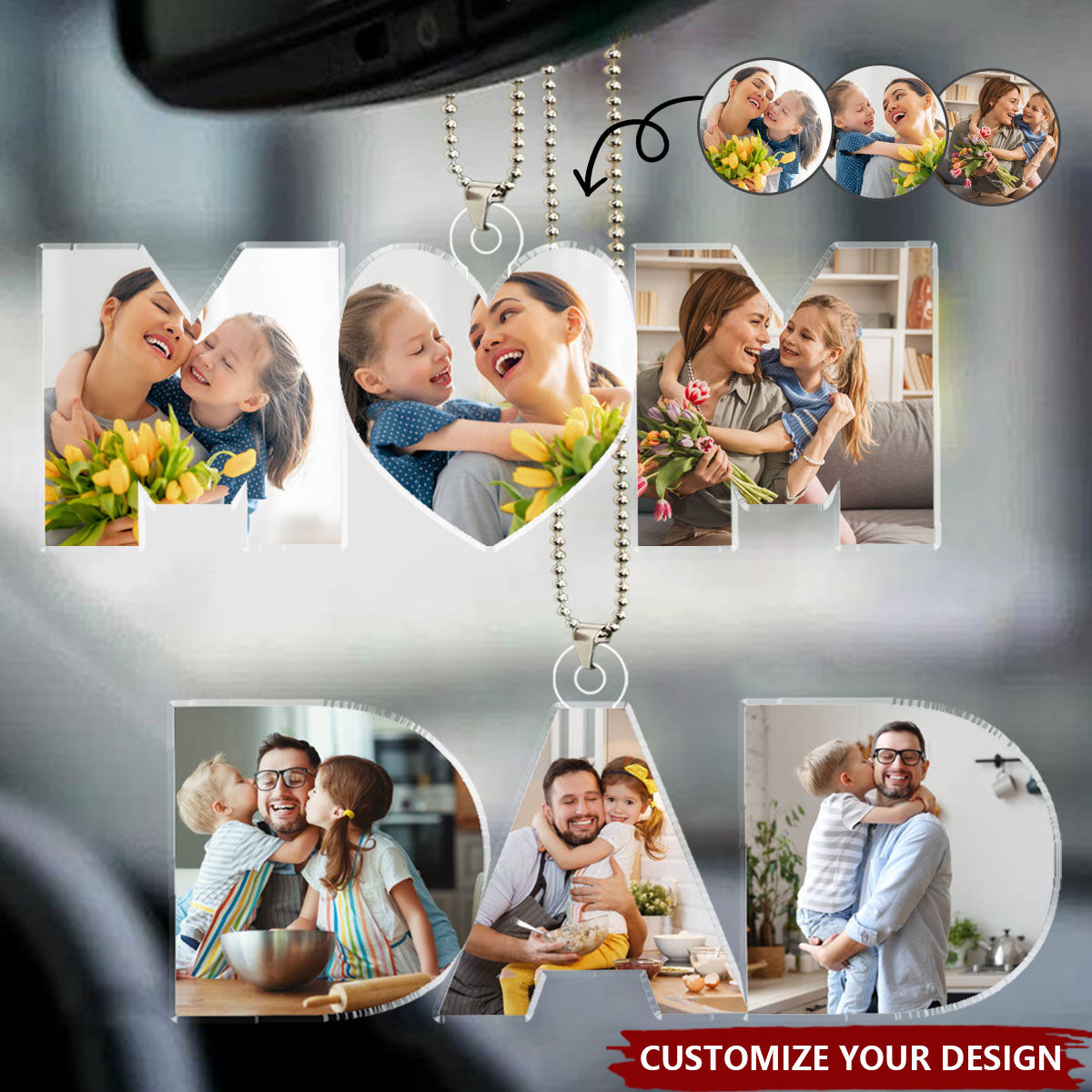 Custom Photo Dad, Mom Drive Safe - Personalized Photo Car Ornament