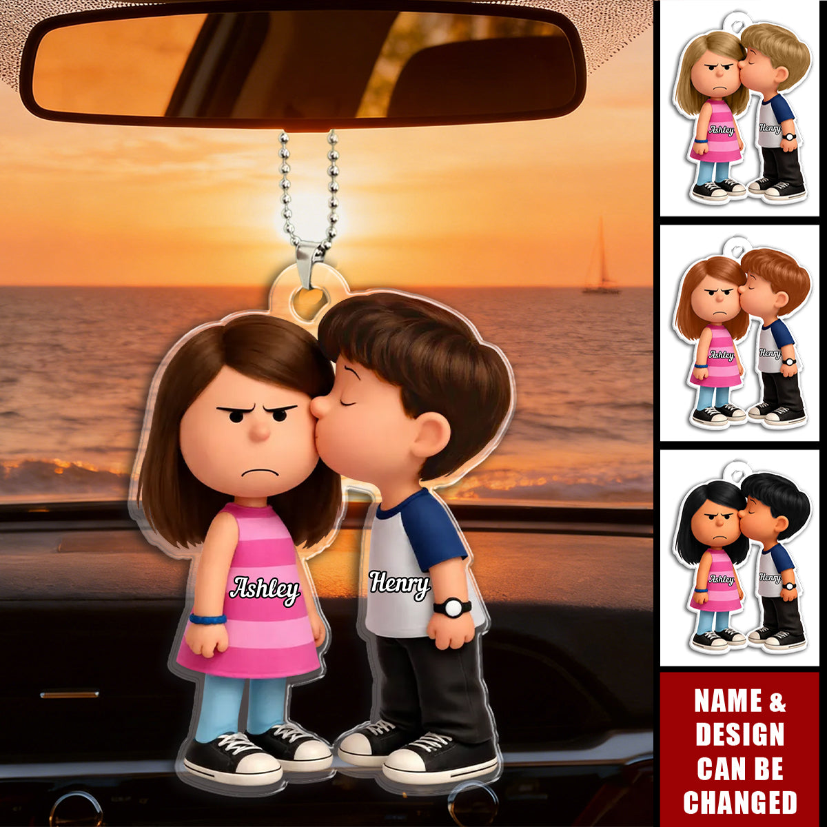 Cute Cartoon Couple - Personalized Car Ornament, Gift for Couple