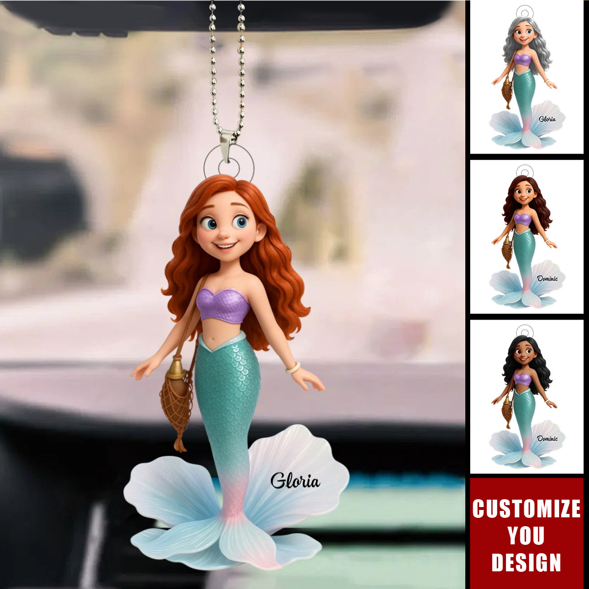 Pretty Cartoon Mermaid Personalized Acrylic Ornament, Gift For Her, Gift For Besties