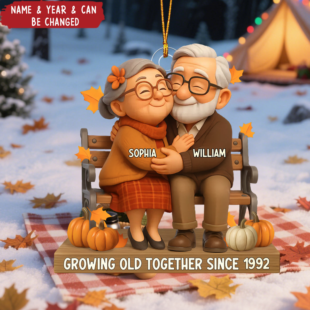 Old Couple Sitting Hugging - Personalized Acrylic Christmas Ornament