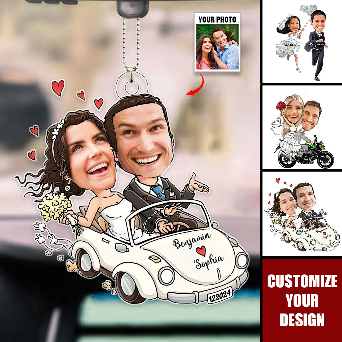 Couple Wedding Face - Personalized Acrylic Car Ornament