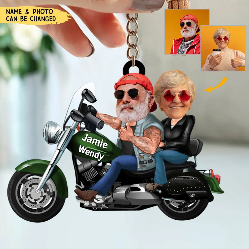 Custom Biker Couple Face Keychain, Gift For Couple, Valentine's Gift, Biker Gift