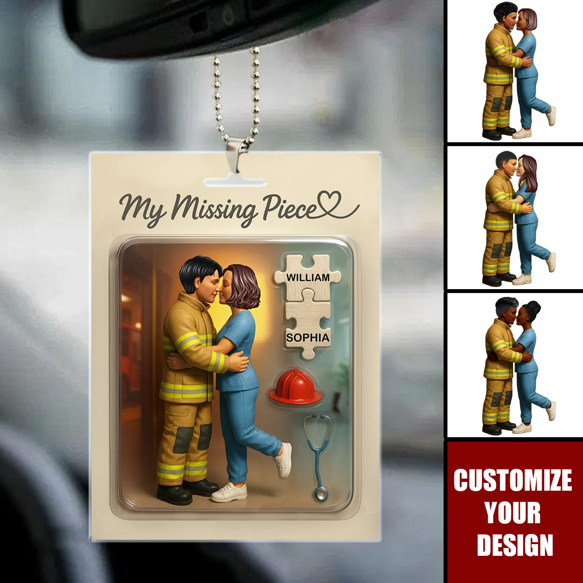 My Missing Piece Firefighter Nurse Couple Personalized Car Ornament