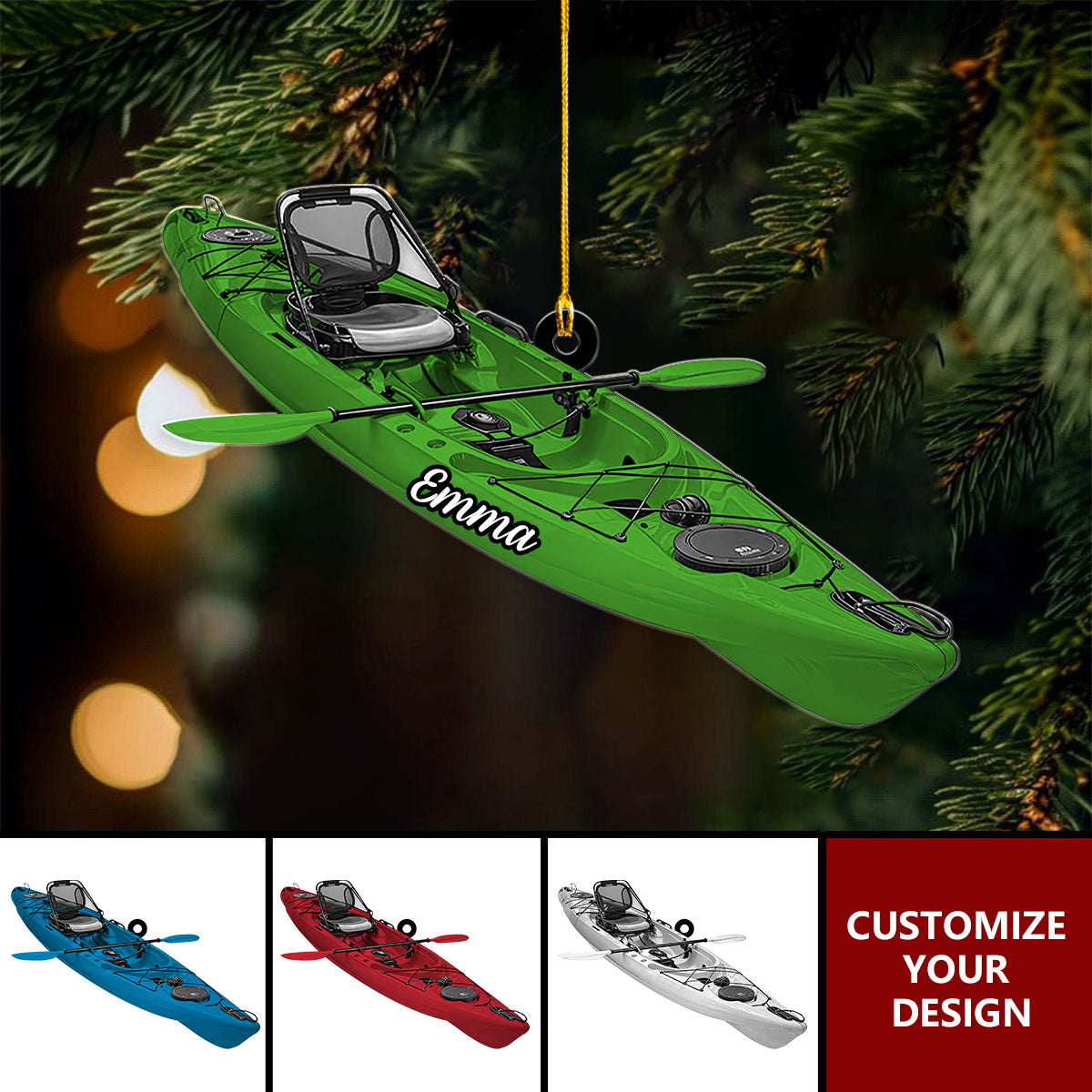 Personalized Kayak Boat Ornament - Custom Kayak Xmas Ornament