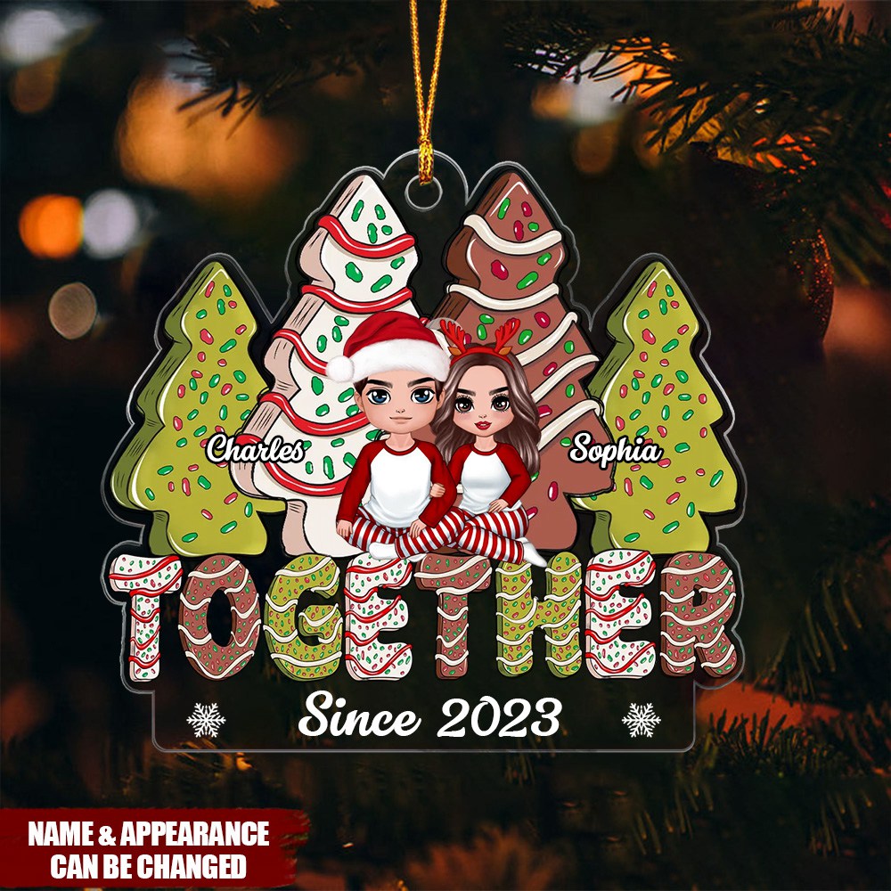Christmas Tree Cakes Couple Sitting Together Personalized Ornament