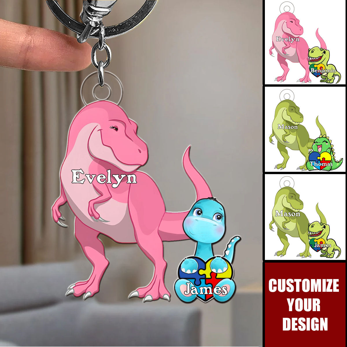 Proud Momsaurus Personalized Acrylic Keychain, Gifts For Autism Mom