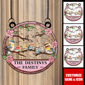 Family Bird - Personalized Window Hanging Suncatcher Ornament