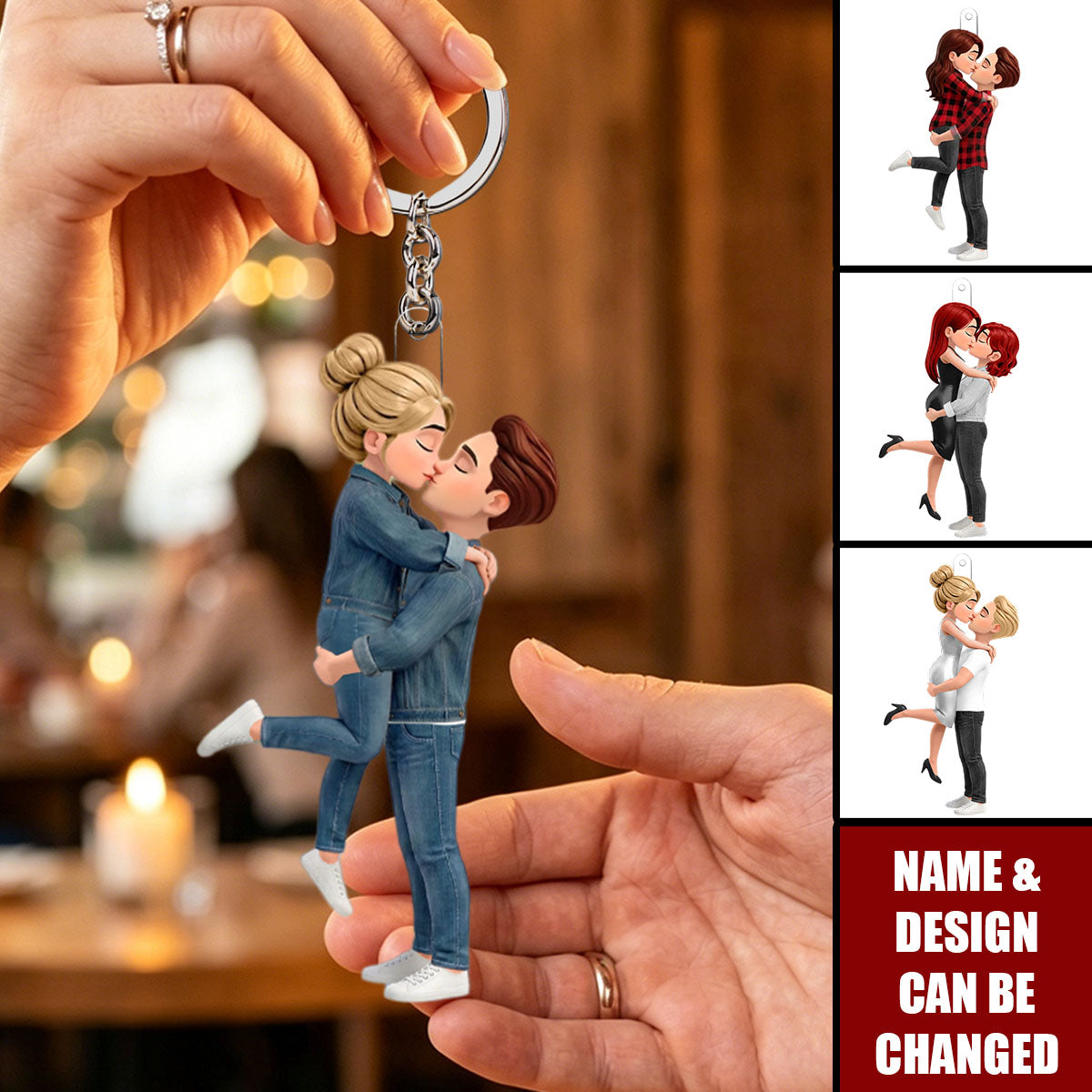 Personalized Acrylic Keychain, Romantic Kissing Couple Figure, Sweet Lovers Gift For Couple