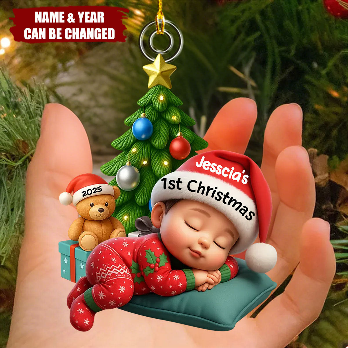 Sleeping Baby in Christmas Pajama Personalized Acrylic Ornament