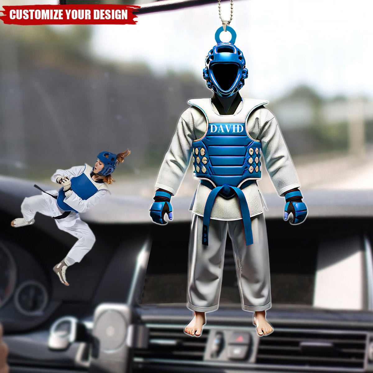 Custom Name Taekwondo Car Ornament, Gift For Taekwondo Lover