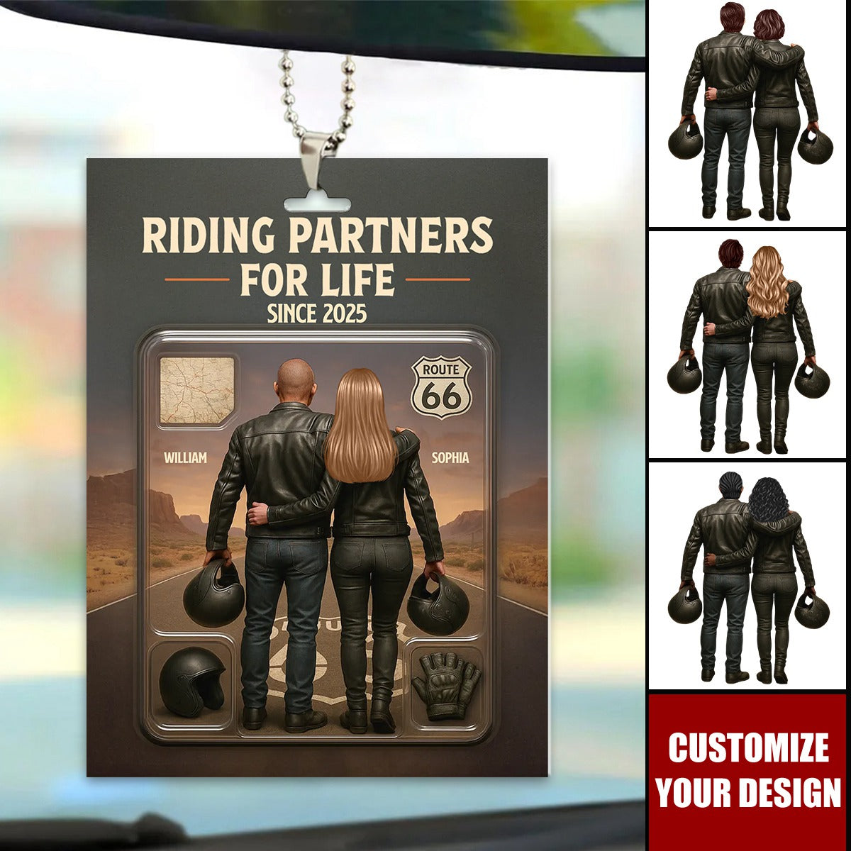 Figure Couple Bikers Riding Partners For Life Personalized Car Ornament
