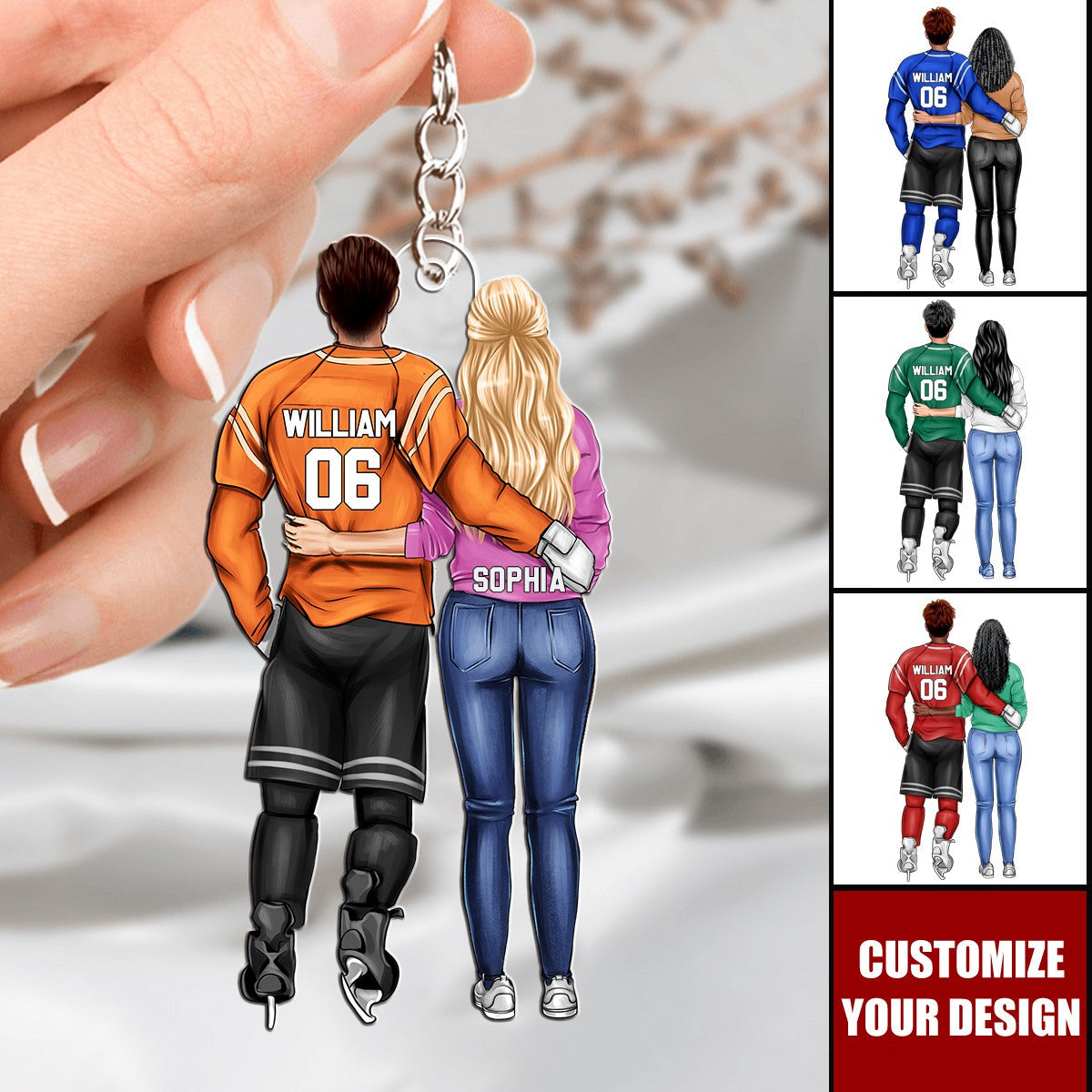 Personalized Gifts For Hockey Couple Keychain