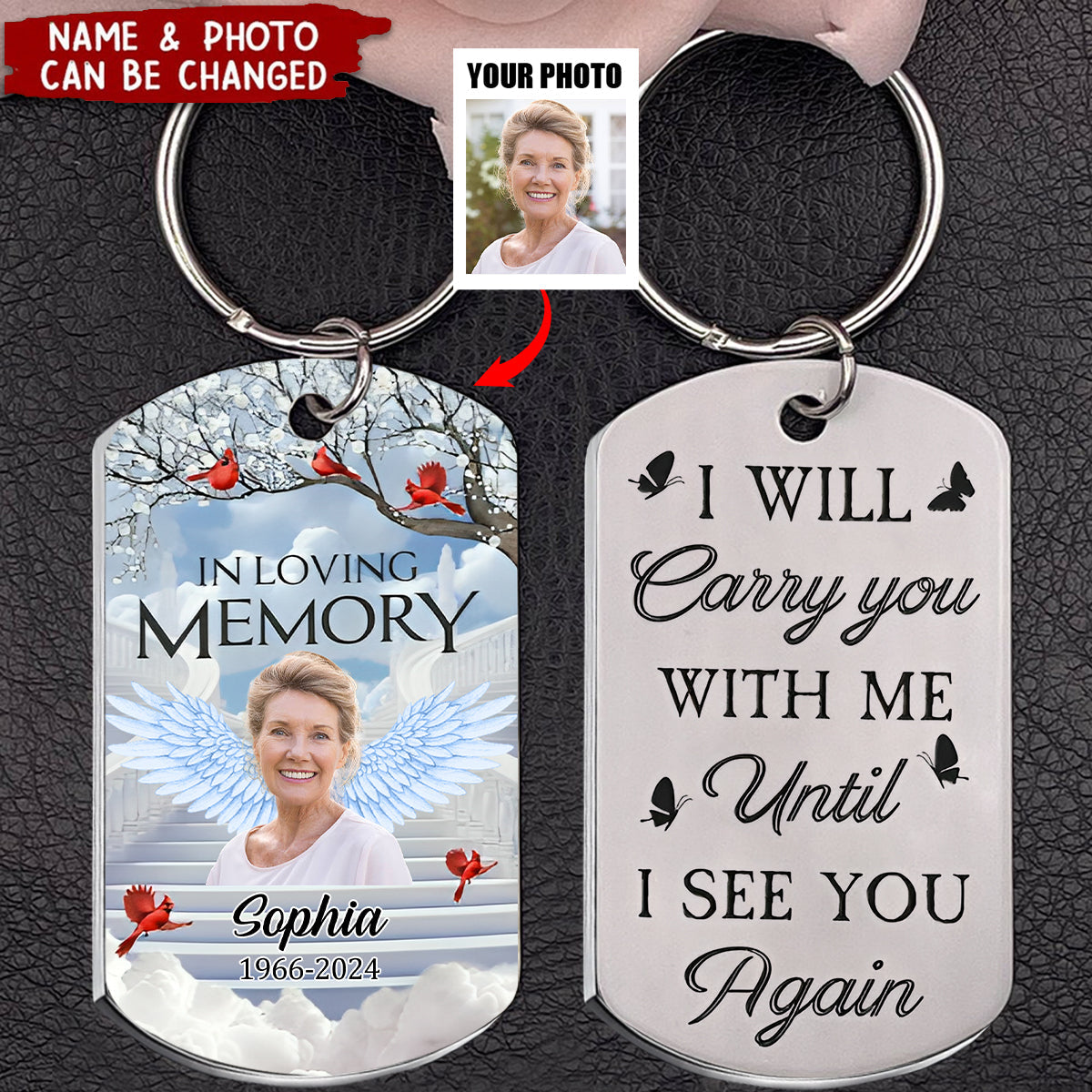 Memorial Cardinal I Will Carry You With Me - Personalized Stainless Steel Photo Keychain