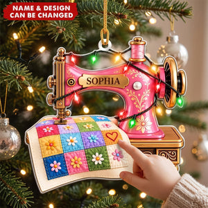 Personalized Sewing Machine Acrylic Ornament , Custom Quilter Christmas Decor