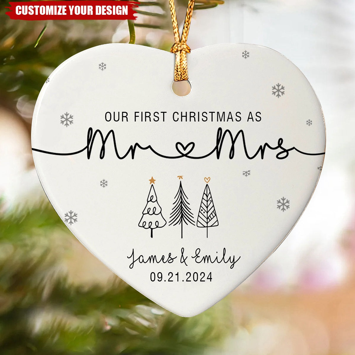 Our First Christmas As Mr & Mrs Ornament Personalized Ceramic Ornament