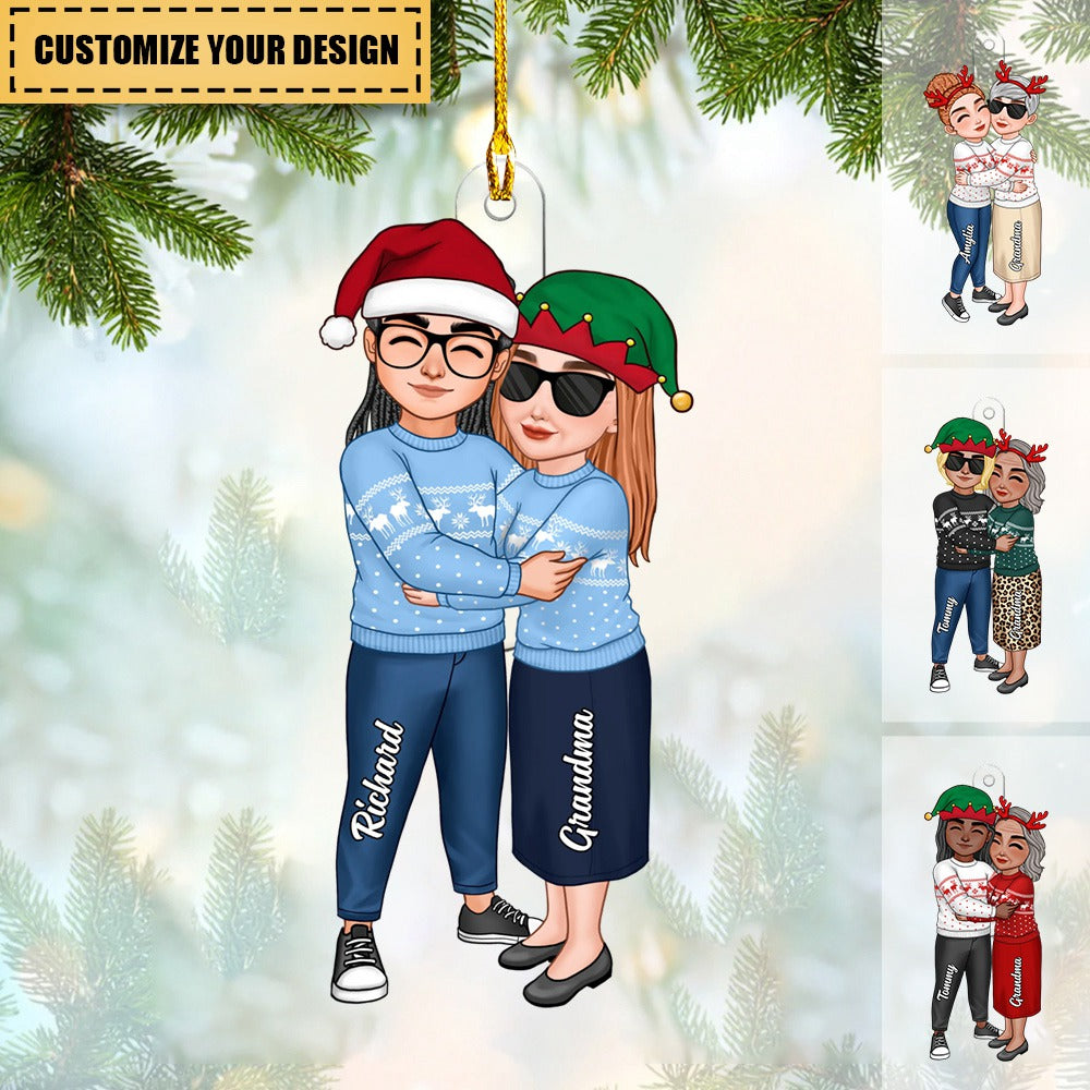 Grandma & Grandkid Hugging Christmas Gift For Teenage Adult Granddaughter Grandson Grandchildren Personalized Acrylic Ornament