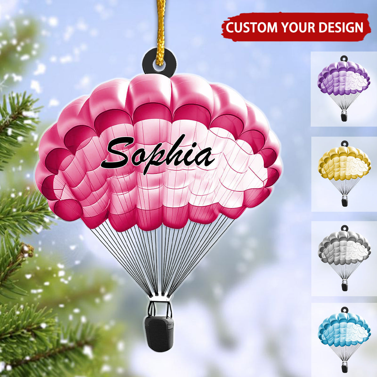 Parachute Personalized Christmas Ornament, Gift For Extreme Sports Lover