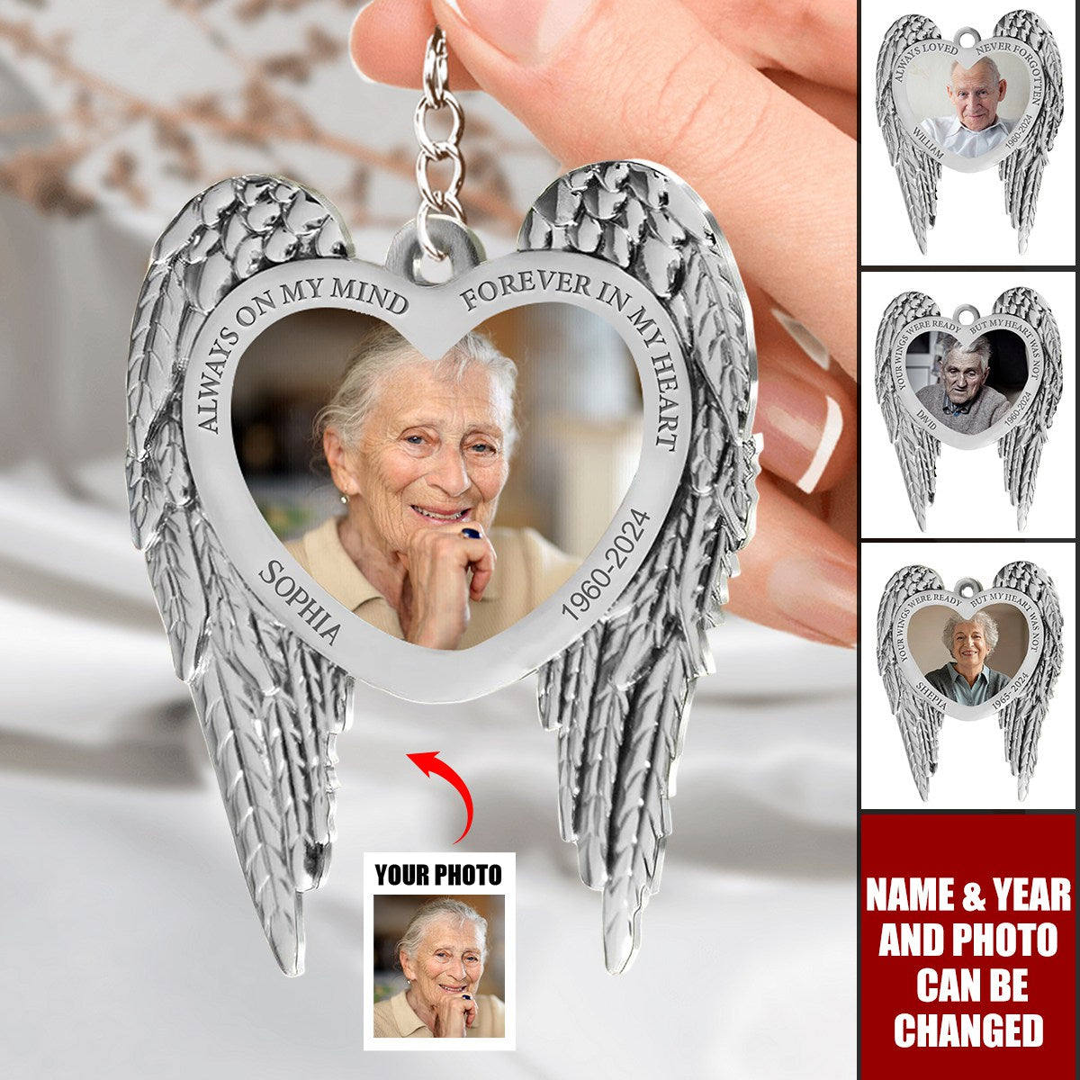 Custom Personalized Memorial Aluminum Keychain - Christmas Gift Idea For Family Member - Upload Photo - Always Loved Never Forgotten