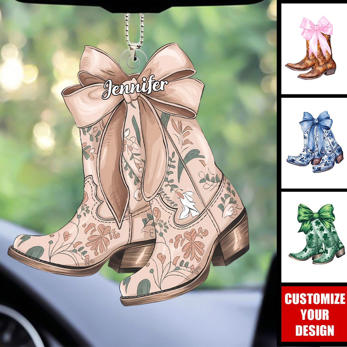 Coastal Cowgirl Boots - Personalized Acrylic Car Ornament