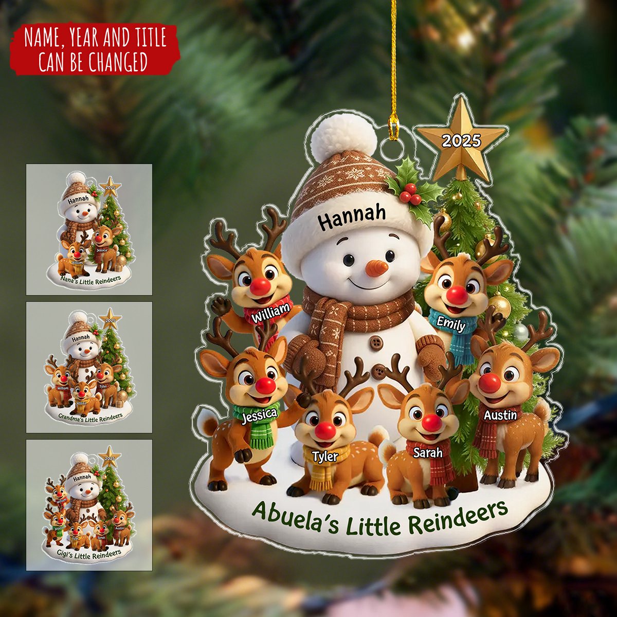 Grandma's Little Reindeers - Personalized Acrylic Flat Ornament, Christmas Gift for Grandma