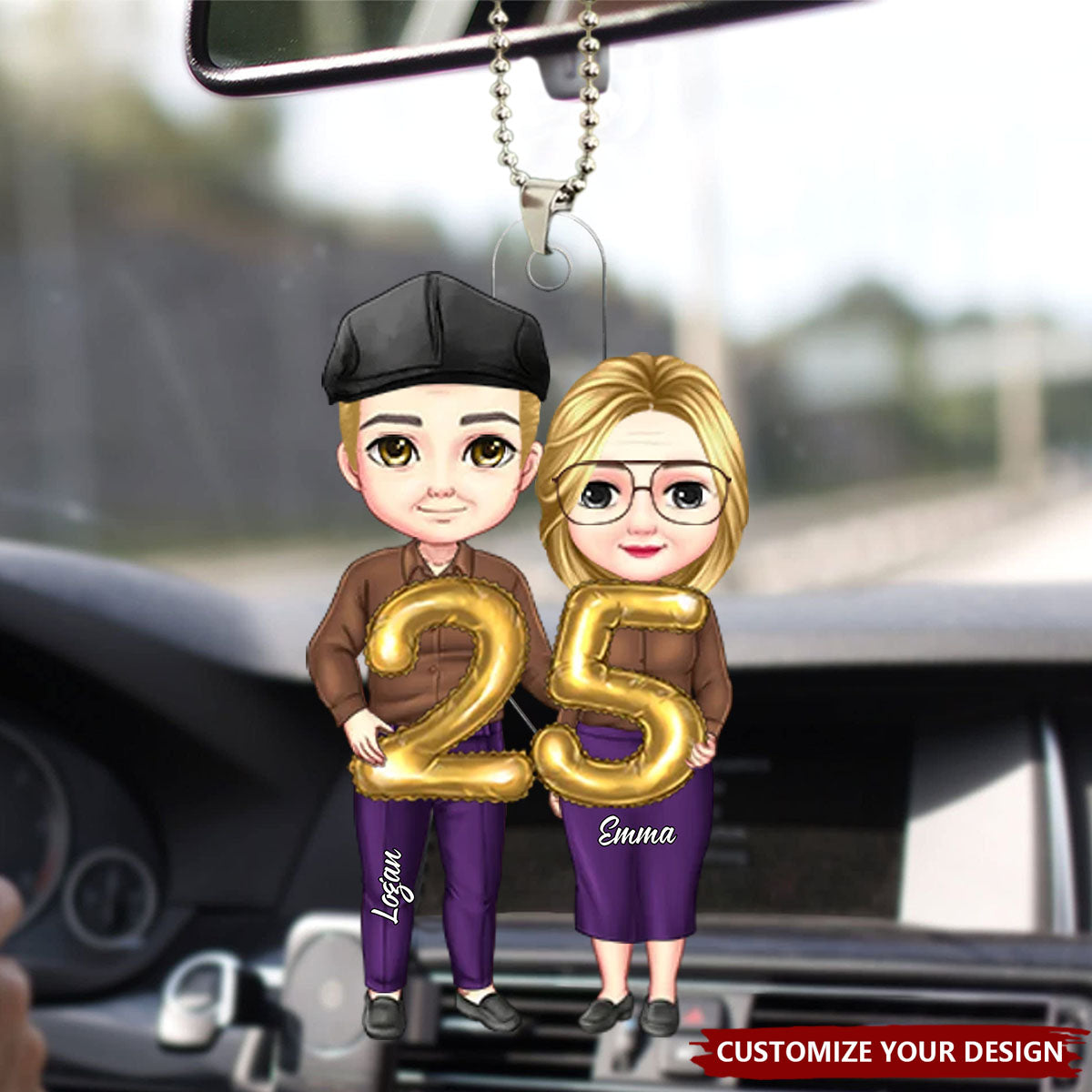 Cartoon Anniversary Couple - Personalized Acrylic Car Ornament, Gift For Couple