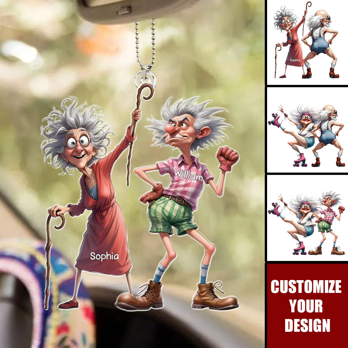 Quirky Funny Old Couple Elderly People Personalized Acrylic Ornament