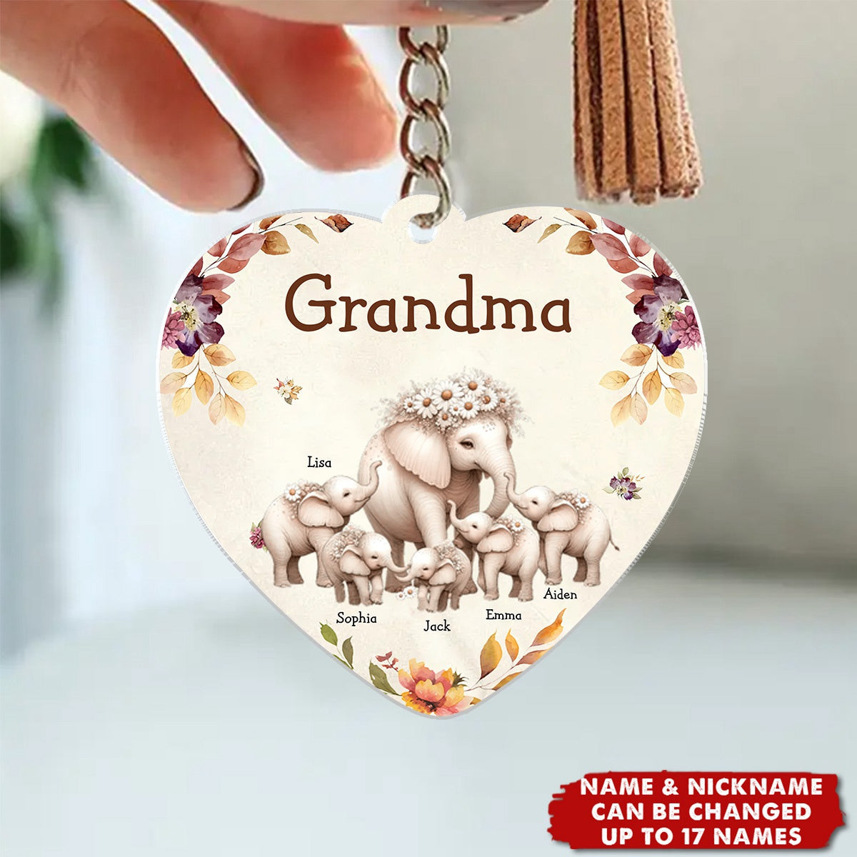Personalized Elephant Family Keychain